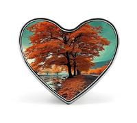 Maple Tree in Autumn Button Pin Heart Shape Metal Lapel Pins Badges Personalized Pinback Button Badges Novelty Funny Enamel Pins Fashion Cute Heart Brooch Pin for Backpacks Jackets Bags