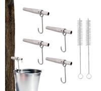 Maple Tree Syrup Tapping Kit, Including 4 Stainless Steel Taps Spiles 4 Hooks and 2 Spile Tappper Cleaning Brushes for Maple Syrup Sap Collection Supplies