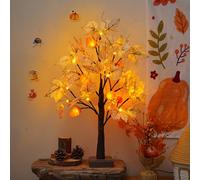 Maple Trees Autumn Lights with 24 LEDs,24in Warmwhite Light Up Tree with Acorn,Battery Operated Tabletop Autumn Leaves Fairy Lights,Lighted Trees 3 AA/USB Powered for Halloween Thanksgiving Day (01)
