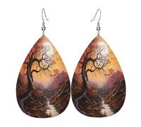 Maple trees under the mysterious sun Women's Teardrop Leather Earrings - Lightweight PVC Dangle Earrings, 925 Silver Hooks, Double-Sided Prints | Hypoallergenic Gift