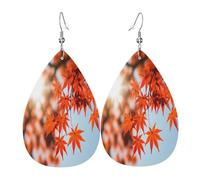 Maple trees under the sunshine Women's Teardrop Leather Earrings - Lightweight PVC Dangle Earrings, 925 Silver Hooks, Double-Sided Prints | Hypoallergenic Gift
