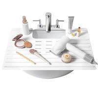 Maplefield Foldable Bathroom Sink Cover for Counter Space, Silicone Sink Topper, Heat Resistant Over Sink Makeup Mat, Small Bathroom Space Creation, Bathroom Space Saver Sink Cover for Makeup (White)