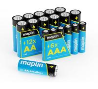 Maplin 12x AA LR6 / 6x AAA LR03 1.5V Alkaline Batteries (Triple A) 7 Year Shelf