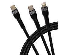 Maplin 2-in-1 USB-C to Multi-Charging USB-C 65W & Lightning 12W Braided Cable 2m, for Apple MacBook, iPad, iPhones, Samsung Galaxy, Airpods, Microsoft Surface, Google Pixel, Honor and more