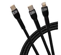 Maplin PRO USB-C to Dual USB-C / Lightning 65W Data Transfer & Charging Braided Cable - Black, 1.2m