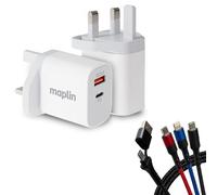 Maplin 2 Port USB Wall Charger w/3-in-1 Multi Charging Cable