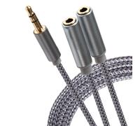 Maplin 3.5mm Aux Stereo 3-Pole Jack Plug to Twin 3.5mm Female Jack Plug Cable - Silver, 0.25m