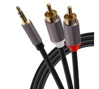 Maplin 3.5mm Aux Stereo 3-Pole Jack Plug to Twin RCA Phono Cable - Black