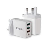 Maplin 4 Port USB Wall Charger 3x USB-A & 1x USB-C PD QC 3.0 32W High Speed, for iPhone 15/14/13/12/11/SE/X/XS/XS MAX/XR/8, Samsung Galaxy, Pixel, Xiaomi, One Plus, Huawei and more