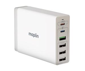 Maplin 6 Port USB Charger 4x USB-A & 2x USB-C 65W 10A High Speed, 1m Cable, for iPhone 15/14/13/12/11/SE/X/XS/XS MAX/XR/8, iPad/Pro/Mini/Air, Samsung, Kindle & more