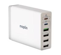 Maplin 6 Port USB Charger 4x USBA & 2x USBC 65W 10A High Speed, 1m Cable, for...