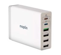 Maplin 6 Port USB Charger 4x USB-A & 2x USB-C 65W 10A High Speed, 1m Cable, for iPhone 15/14/13/12/11/SE/X/XS/XS MAX/XR/8, iPad/Pro/Mini/Air, Samsung, Kindle & more
