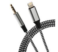 Maplin Lightning to 3.5mm Aux Stereo 3 Pole Jack Plug Braided Cable - Silver, 1m