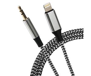 Maplin Lightning to 3.5mm Aux Stereo 3 Pole Jack Plug Braided Cable, 1m Silver