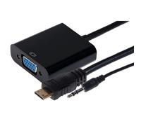 Maplin Mini HDMI Male to VGA Female / 3.5mm Audio Port Adapter - Black, 15cm
