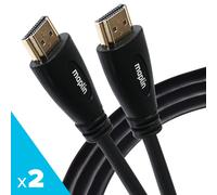Maplin Thin HDMI to HDMI 4K Ultra HD Cable with Ethernet & Gold Connectors - Black, 3m (Pack of 2)
