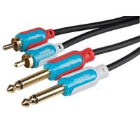 Maplin Twin 1/4" 6.35mm 2 Pole Jack Plug to Twin RCA Phono Cable - Black, 1.5m