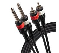 Maplin Twin 1/4" 6.35mm 2 Pole Jack Plug to Twin RCA Phono Cable - Black, 1.5m