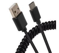 Maplin USB-A to Micro USB-B Coiled Curly Cable - Black, Extends to 1m