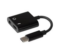Maplin USB-C to 3.5mm Headphone Jack/USB-C PD Charging Port Adapter - Black, 10cm