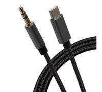 Maplin USB-C to 3.5mm Aux Stereo 3-Pole Jack Plug Braided Cable - Black, 2m