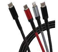 Maplin USB-C to 3-in-1 Multi-Charging USB-C / Lightning / Micro USB 100W Braided Cable - 1.2m
