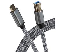 Maplin USB-C to USB-B Male Braided Cable, 5m Silver