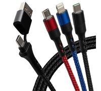 Maplin USB-A & USB-C to 3 in 1 Multi Charging Cable USB-C & Lightning & Micro USB-B 60W Braided 2m, for iPhones, iPads, Android phones inc Samsung S7/S6/S5, Sony, Huawei, PS4, HTC, Kindle, Cameras