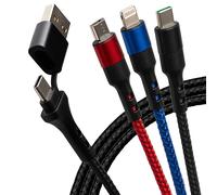 Maplin USB-A & USB-C to 3 in 1 Multi Charging Cable USB-C & Lightning & Micro USB-B 60W Braided 2m, for iPhones, iPads, Android phones inc Samsung S7/S6/S5, Sony, Huawei, PS4, HTC, Kindle, Cameras