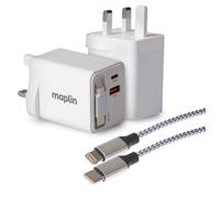 Maplin USB Wall Charger with Retractable USB-C & additional Lightni...