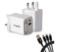 Maplin USB Wall Charger with Retractable USB-C Cable & Additional USB