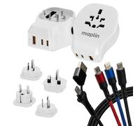 Maplin Worldwide Travel Adapter + USB-A-USB-C/Lightning/Micro USB 3-in