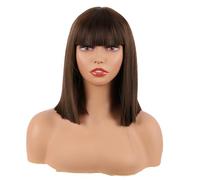MapofBeauty 12 Inch/30 cm Straight Bob Flat Bangs Short Colorful Synthetic Hair Cosplay Party Wig (Brown)