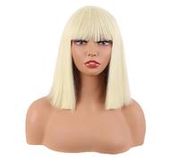 MapofBeauty 12 Inch/30 cm Straight Bob Flat Bangs Short Colorful Synthetic Hair Cosplay Party Wig (Light Blonde)