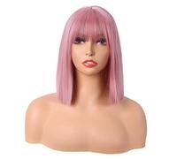 MapofBeauty 12 Inch/30 cm Straight Bob Flat Bangs Short Colorful Synthetic Hair Cosplay Party Wig (Rouge Pink)