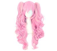 MapofBeauty Multi-color Lolita Long Curly Clip on Ponytails Cosplay Wig (Pink/Blonde)(Size: Free Size)