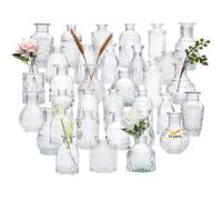 Mapoxy Glass Bud Vases Set of 32, Small Vintage Embossed Mini Vases, Clear Transparent, Wedding & Home Table Decor