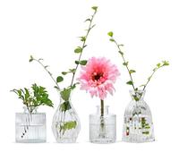 Mapoxy Glass Bud Vases Set of 4,Small Flower Vases for Wedding Centerpiece Table Decorations,Clear Vintage Embossed Mini Vases,Flower Arrangements in Vases for Party or Home Decor