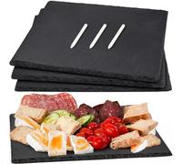 MAPRIAL 12 x 10 In 4 Pack Slate Cheese Boards, Black Stone Plates Charcuterie Board Gourmet Serving Tray Cheese Platter Display Chalkboard with Soapstone Chalk for Sushi, Party, Gifts, Meat, Appetizer