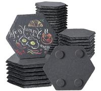 MAPRIAL 36 Pieces Slate Coasters Bulk, 4 Inch Hexagonal Blank Black Stone Coaster for Drinks Natural Handmade Hexagon Rock for Laser Engraving, Gifts, Engraver, Halloween Christmas, Home Decor