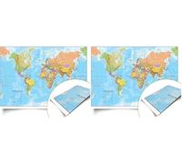 Maps International - World Map Detailed - Updated 2025 - Silk Art Paper - Folded Format - 84.1cm (w) x 59.4cm (h) (Pack of 2)