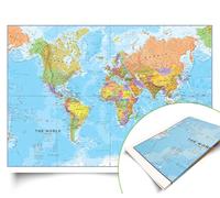 Maps International - World Map Detailed - Updated 2025 - Silk Art Paper - Folded Format - 84.1cm (w) x 59.4cm (h)