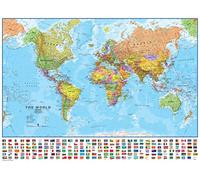 Maps International - World Map with Flags - Laminated - 84.1cm (w) x 59.4cm (h) - Updated 2025