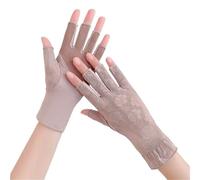 MAQDDO 2 Pair Women's Thin Elastic Lace Driving Sun Protection Non Slip Breathable Open Finger Fingerless Gloves For Riding Fishing(Purple)