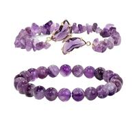 MAQDDO 2 Pc Set Romantic Amethyst Obsidian Quartz Beaded Butterfly Bracelet Women Stretch Bangles Daily Commute for Decoration(Purple)
