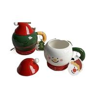 MAQDDO 2PCS Christmas Little Covered Ceramic Cup, Mug, Couple Home Coffee,Decoration Ornament Drinkware for Couple(White Green)
