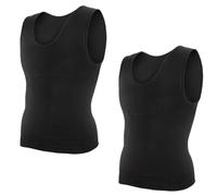 MAQDDO 2PCS Men's Slimming Shirts High Compression Tummy Control Round Neck Body Shaper Top For Sports(2PCS Black,S)