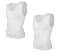 MAQDDO 2PCS Men's Slimming Shirts High Compression Tummy Control Round Neck Body Shaper Top For Sports(2PCS White,XXL)