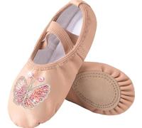 MAQDDO Ballet Slippers Girls Ballet Leather Shoes Split-Sole No-Tie Yoga Slippers For Dancing For Kids, Dancing(Beige,28)