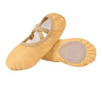MAQDDO Girls Ballet Shoes Yoga Slippers Dance For Kid Gymnastic Dance Practice Split-Sole No Need To Tie For Kids, Dancing(Khaki,34)